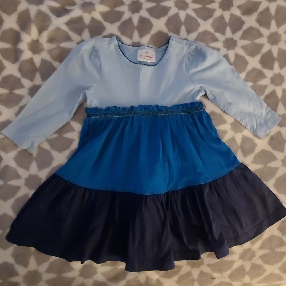Hanna Andersson Long Sleeve Blue Tier Dress Sz 80 /2